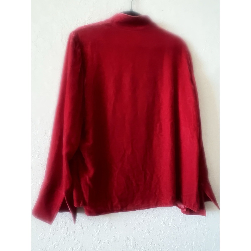 J Jill Crushed Rich Red Velvet Button Up Tunic Top Blouse Silk Blend L Petite - Picture 3 of 10